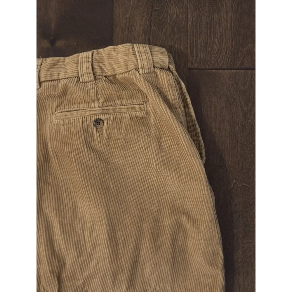 Oak Hill Mens Beige Corduroy‎ Pleated Front Pants Size 44X33 Expandable Waist